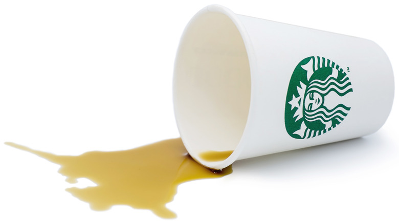 spilled Starbucks drink tipped over