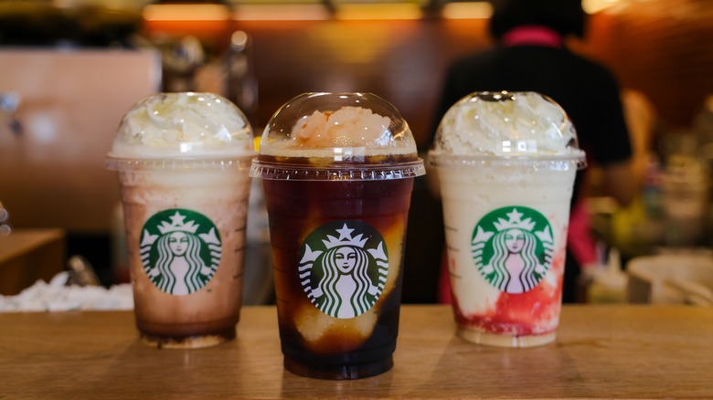 Three customized Starbucks Frappuccino beverages
