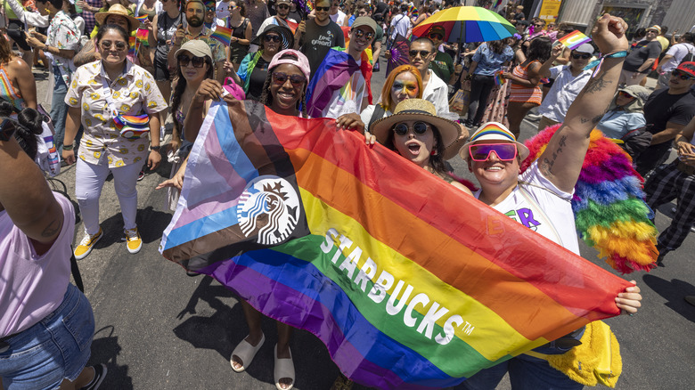 Pride celebration with Starbucks flag