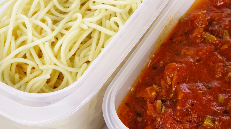 Leftover spaghetti and red sauce