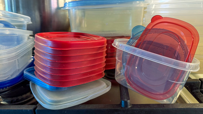 Stack of plastic boxes with lids