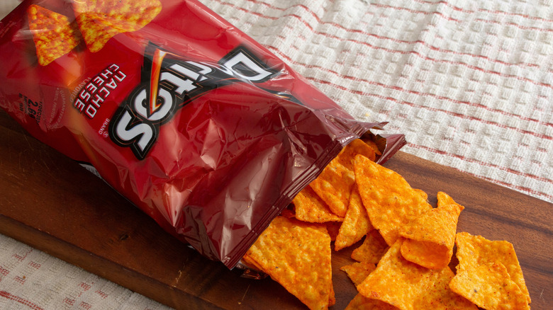 Doritos spilling from a bag.