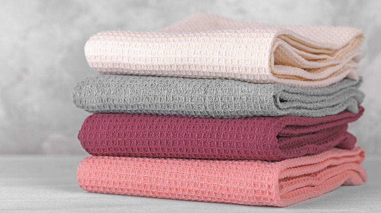 Stack of colorful kitchen towels