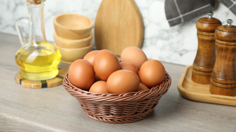 Basket of room temperature eggs