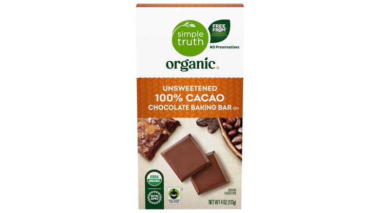 Package of Simple Truth Organic Unsweetened 100% Cacao Chocolate Baking Bar