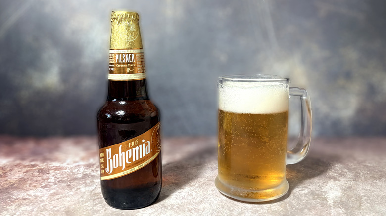 Bottle and glass of Bohemia beer