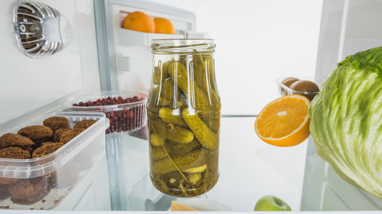 Jar of pickles in fridge