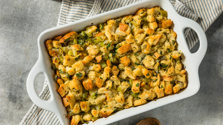 Stuffing casserole in a dish