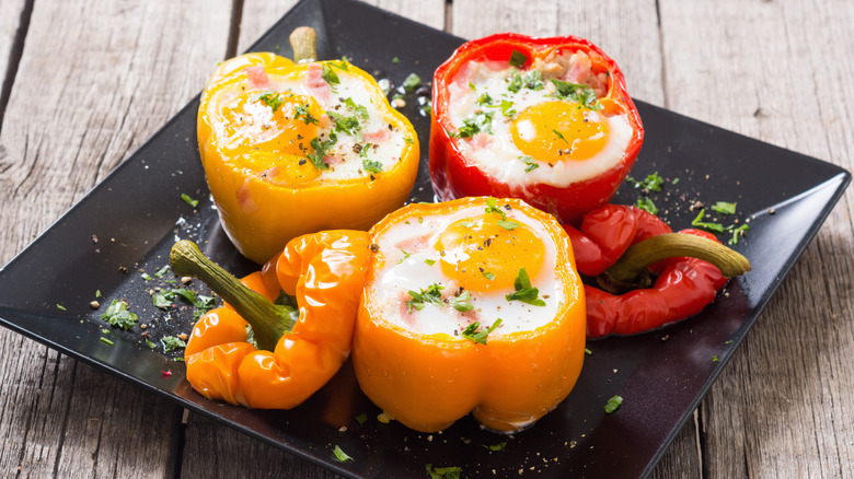 Plate of bell peppers stuffed with eggs
