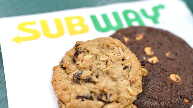 Subway cookies on a napkin
