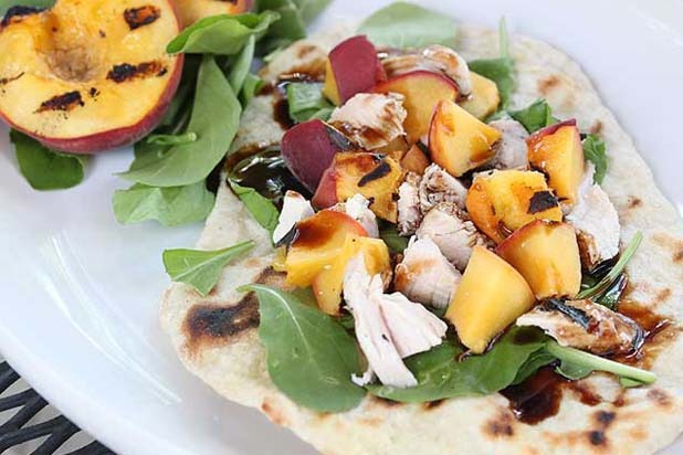 Grilled Peach and Chicken Flatbread