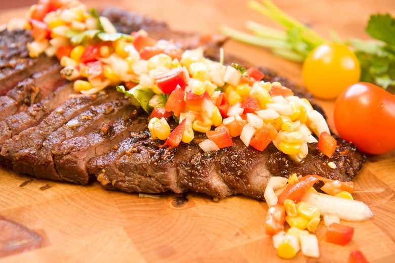 Smoked Tea-Rubbed Steaks with Grilled Corn and Tomato Salsa