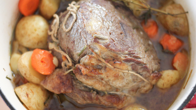 beef and vegetables in pot