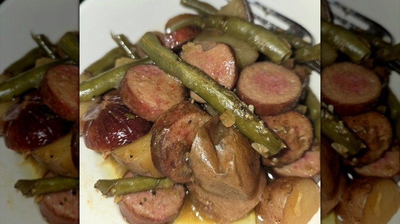 Plate of swamp potatoes with fork