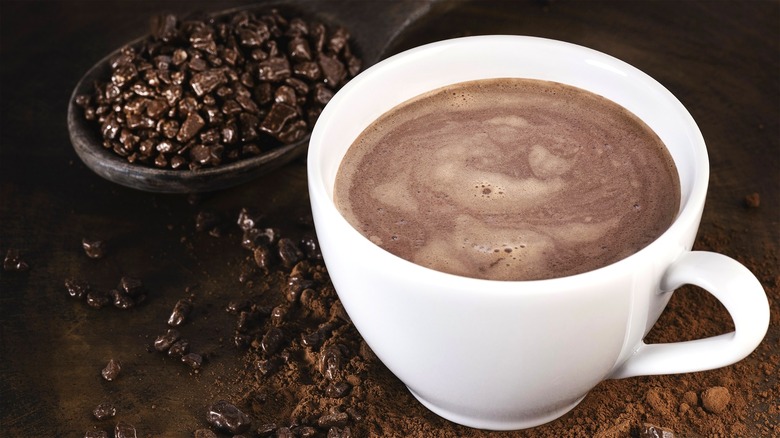 White mug with hot chocolate