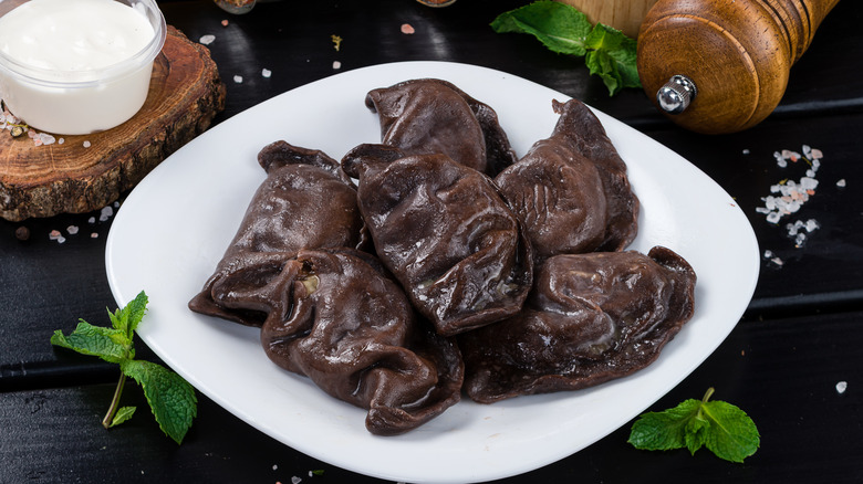 Plate of chocolate ravioli