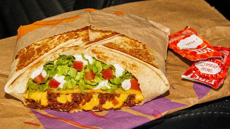A vegan Crunchwrap supreme from Taco Bell