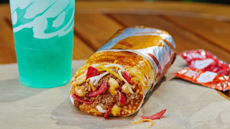 Taco Bell grilled cheese burrito with blue drink