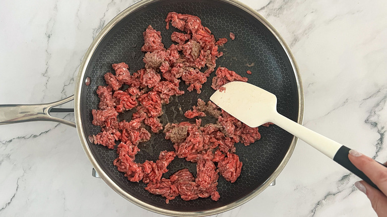 ground beef in skillet 