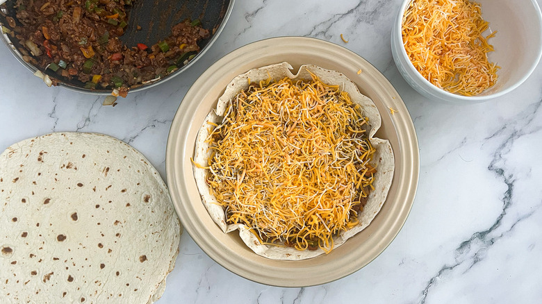 taco pie casserole in dish 