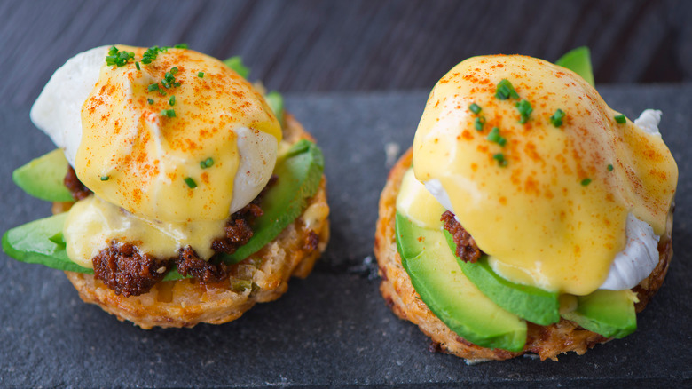 Avocado on eggs Benedict