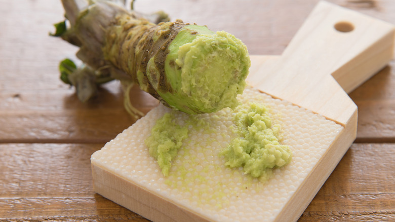 Wasabi extracted on a board