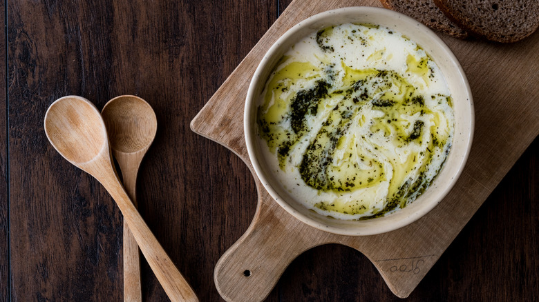 Greek yogurt-infused soup in bowl