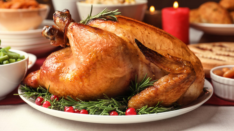 Thanksgiving turkey on platter with garnish