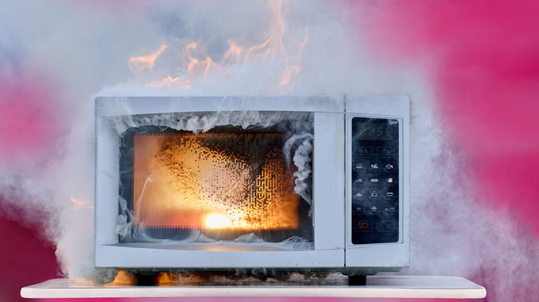 Household electrical fire in microwave oven, ignition of electrical appliance.