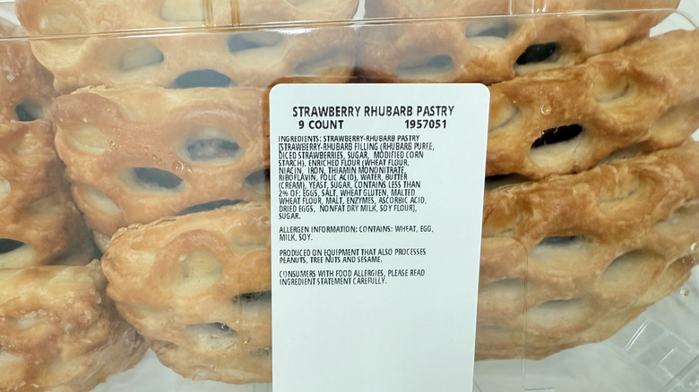 The label on a box of strawberry rhubarb pastries, showing ingredients