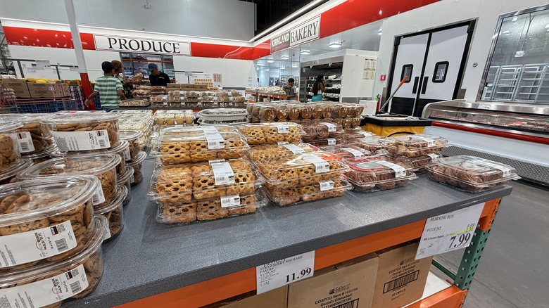A table at Costco with a selection of pastries