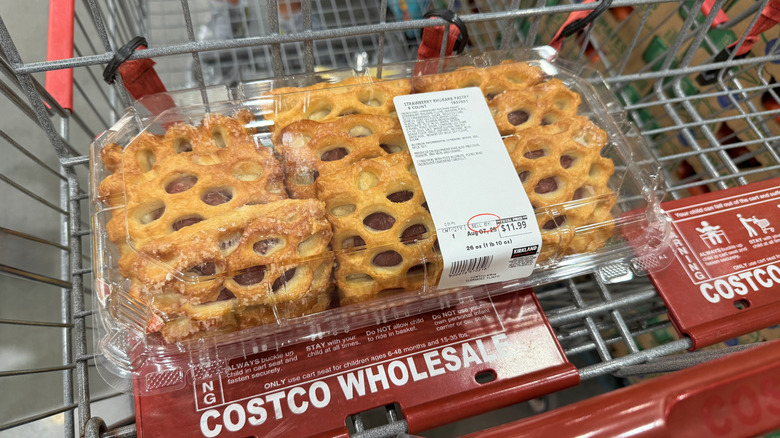 Strawberry rhubarb pastries in a Costco cart