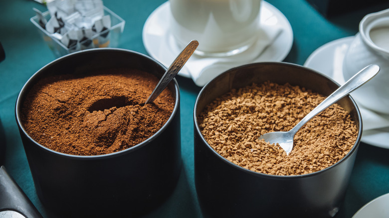 Instant coffee and espresso powder in bowls