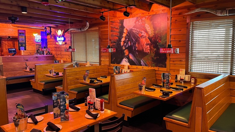 Dining room of a Texas Roadhouse with Native American Mural