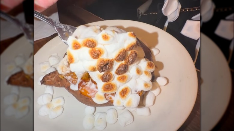 Texas Roadhouse loaded sweet potato with toasted marshmallows