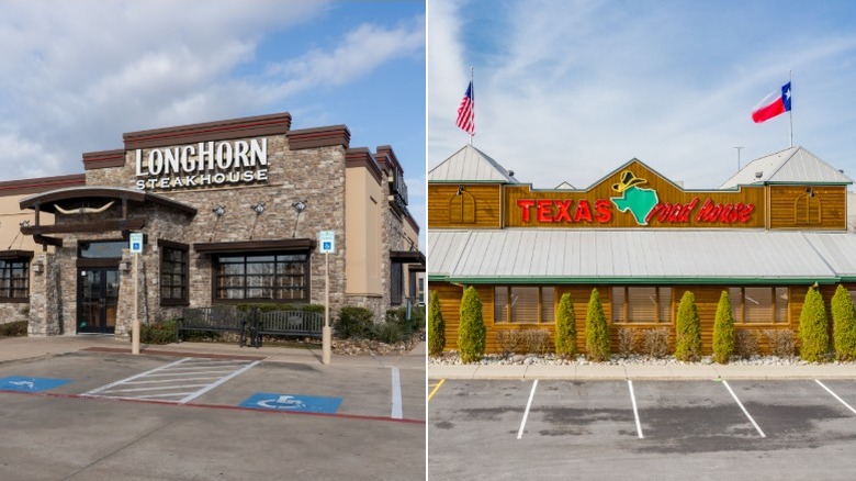 Images of the exteriors of Longhorn Steakhouse and Texas Roadhouse side by side