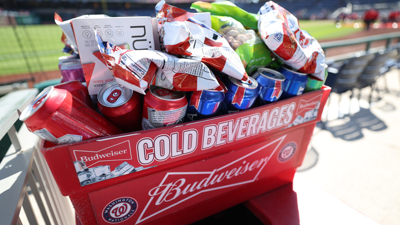 Jason Kelce drinking a beer at Phillies game