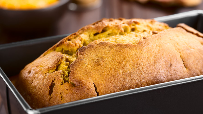 Pumpkin bread in a loaf pan
