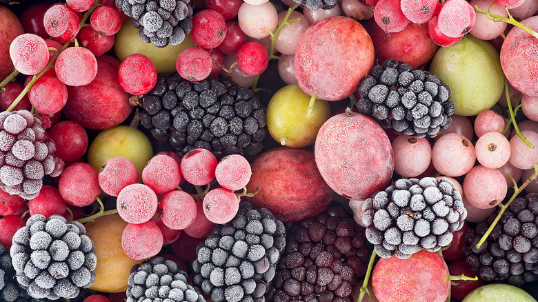 Close up of frozen mixed berries