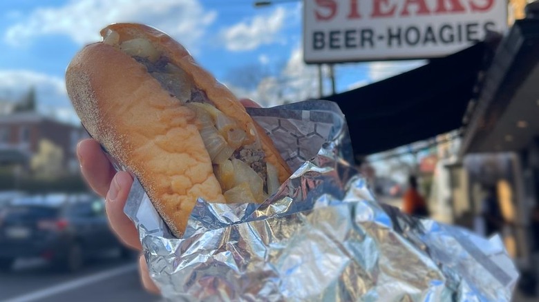 cheesesteak outside Dalessandro's