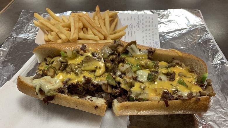 cheesesteak and fries at Ishkabibble's