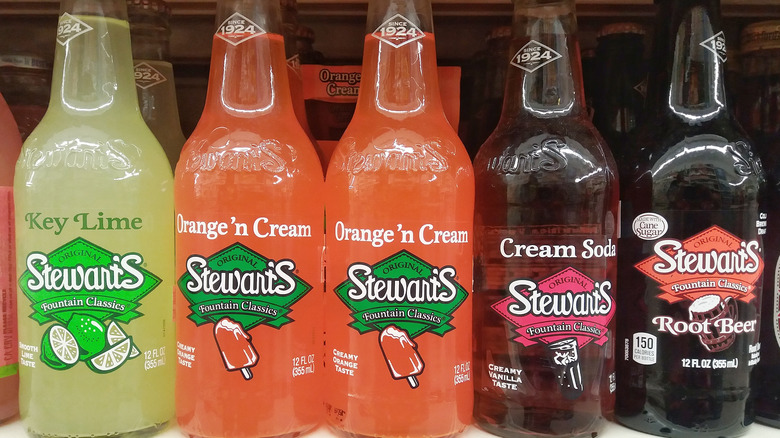 Various bottles of Stewart's sodas