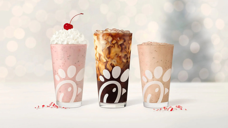 Chick-fil-A shakes and coffee drinks in glass cups