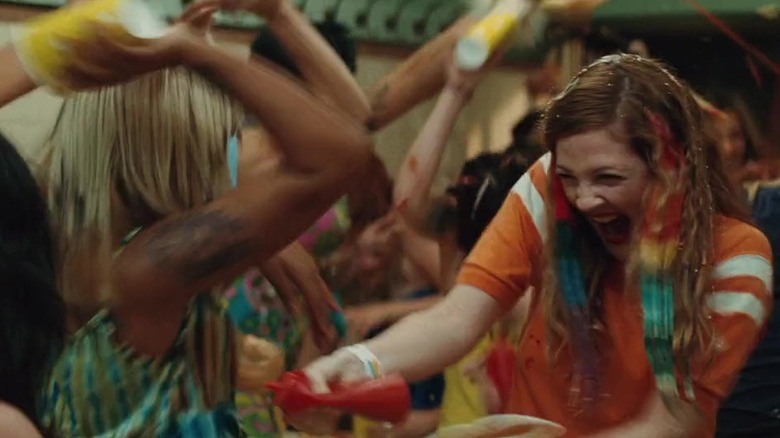 Two young women throw food at each other as seen in "Whip It"