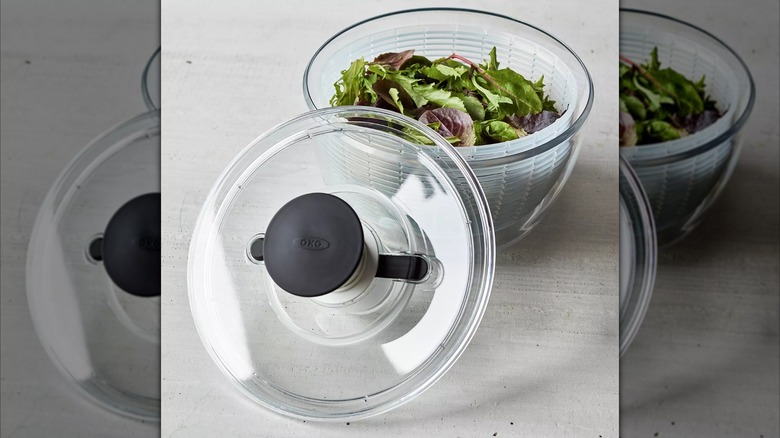 OXO good grips salad spinner with greens inside