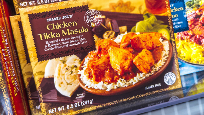 A close up of the frozen Trader Joe's Chicken Tikka Masala