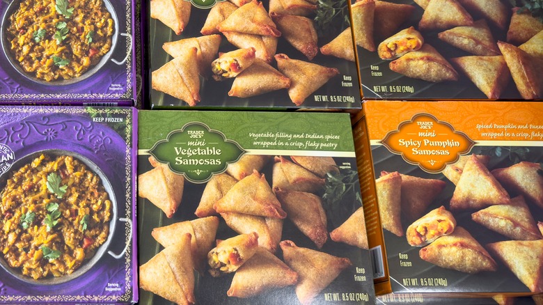A close up on a package of Mini Vegetable Samosas from Trader Joe's
