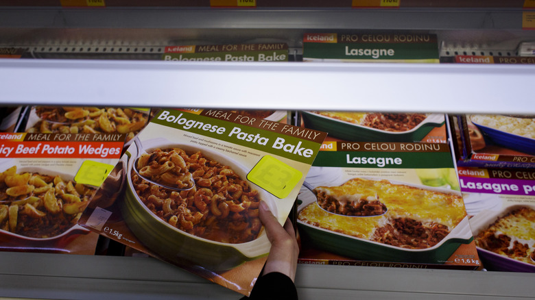 grocery freezer with frozen dinners