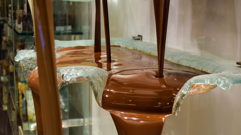 A close-up photo of a chocolate fountain at The Buffet at Bellagio