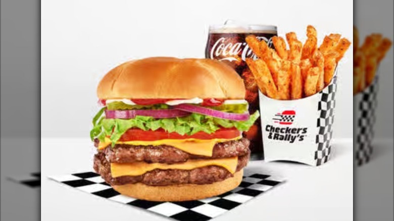 A Checkers and Rally's Big Buford burger with a side of fries and Coca-Cola